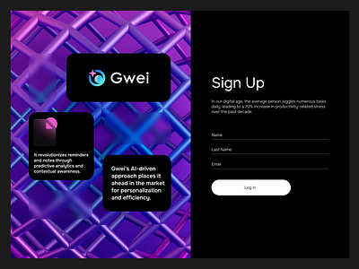 AI task-manager registration page ☑️ ai animation branding design graphic design gwei illustration logo logo design manager motion graphics newwave planner signup task ui ux web