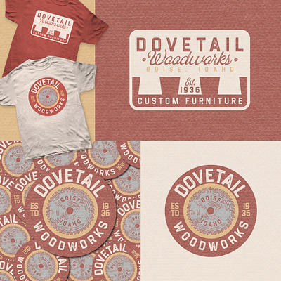 Dovetail Woodworks Branding Package badge branding design illustration logo