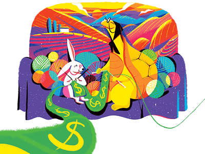 START INVESTING EARLY FOR YOUR GOLDEN YEARS bloomberg businessweek vietnam editorial illustration ideation illustration knit magazine pensionfund rabbit thanh soledas turtle