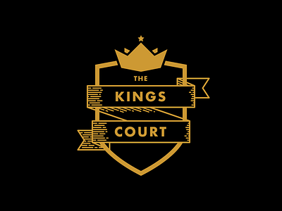 The Kings Court action sports banner black branding camp court crown design gold kings line art logo ribbon royal shadow shield sponsorship star t shirt yellow