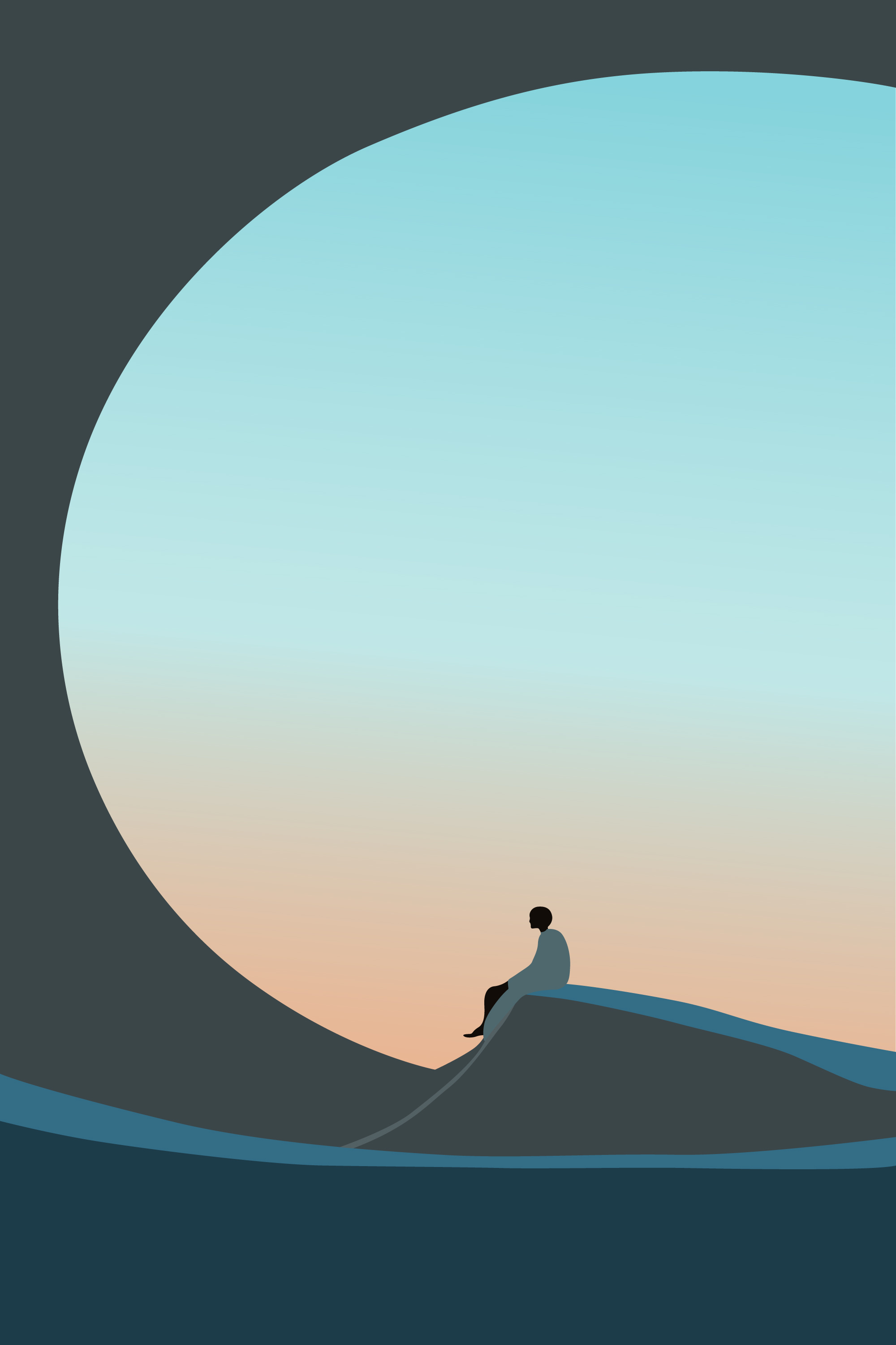 Lonely human silhouette on sunset. abstract art calm digital art figure geometry human illustration landscape meditation mental health modern nature people person poster design silhouette sunrise sunset vector zen
