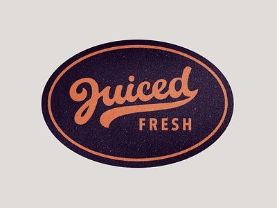 Juiced Fresh badge blue branding calligraphy custom flow identity juice juiced lettering logo orange packaging retro script type unique vintage