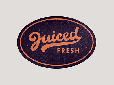 Juiced Fresh badge blue branding calligraphy custom flow identity juice juiced lettering logo orange packaging retro script type unique vintage