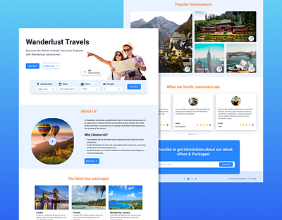 Wanderlust Travels - Landing Page for Travel Agency case study design figma landing page mobile app travel agency ui uiux user interface ux web page