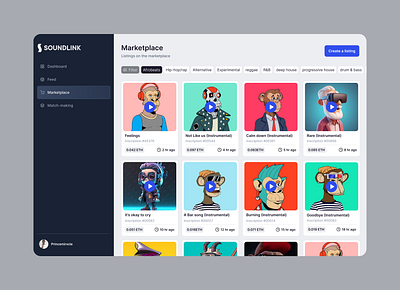 soundlink marketplace dashboard blockchain design nft dashboard nfts productdesign uidesign uiuxdesign userinterfacedesign web3 web3 design