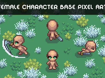 Free Base 4-Direction Female Character Pixel Art 2d 4 direction art asset assets character charecter fantasy female game game assets gamedev indie indie game mmorpg pixel pixelart rpg top down topdown