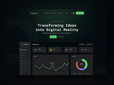 Dark Mode SaaS Homepage Design - CodeFlow Webflow Template dark dark mode darkmode design green hero section homepage saas ui ui design uiux ux web web design webdesign webflow webflow template webflow website website