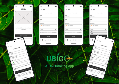 UbiGo - An eco-friendly taxi booking app design logo typography ui ux wireframes