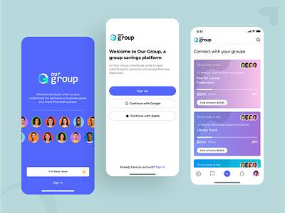 A group savings app fundraising group savings home screen mobile app ui user experience ux welcome screen