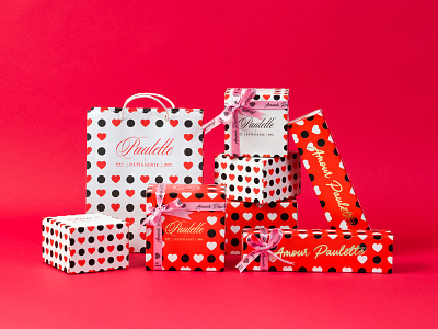 Paulette Pâtisserie Packaging ❤️ ⚫ bag box branding heart love packaging