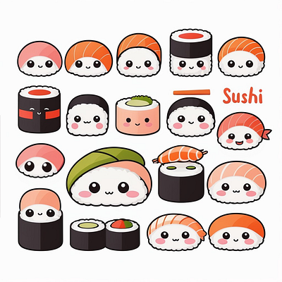 Happy Sushi Sticker Pack: Cute & Fun Collection graphic design