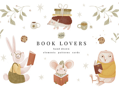 Book lovers - cover design animals book book lovers book nook card cartoon cozy creative market cute design illustration photoshop project reading