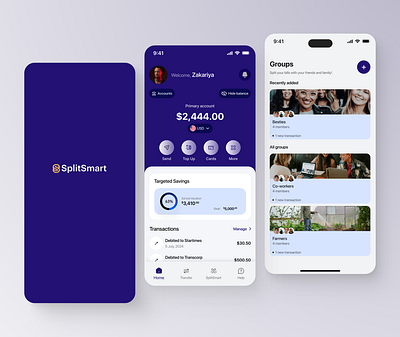 SplitSmart - Bill Splitting App banking banking app bill split design finance finance app fintech fintech app interface mobileapp product design split bill ui ui design uiux uiux design ux ux design