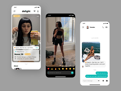 Chat and profile UI element. Dating & Relationship app dating datingapp delight design find finder interface ios love match matching meet messenger app minimal mobile mobile app partner person ui uidesign