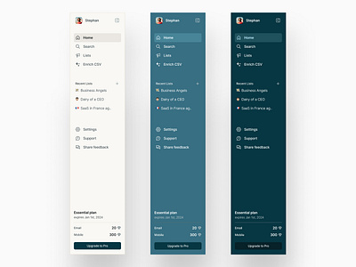 Minimal nav — Surfe UI app browser app dark mode light mode menu minimalism nav menu navigation new components new tool product design saas saas app side nav side navigation sidebar ui ui design upgrade plan user interface