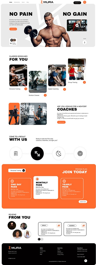 MURA gym web page branding design illustration ui