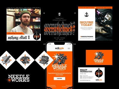 NeedleWorks MGMT Brand Direction branding business direction identity illustration interface mobile mockup orange services squarespace tattoo ui web design