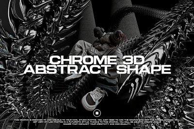 ABSTRACT CHROME 3D SHAPES WITH SPIKE 3d abstract chrome cyber sigilism futuristic graphic design iron metal perspective shape y2k