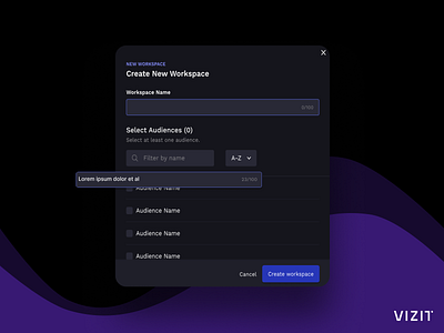 Vizit | New Workspace Modal branding ui
