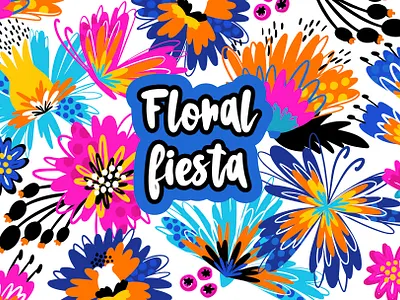 Floral fiesta pattern collection background blossom bright butterfly clipart decorative element fabric floral flower graphic design illustration modern pattern vector