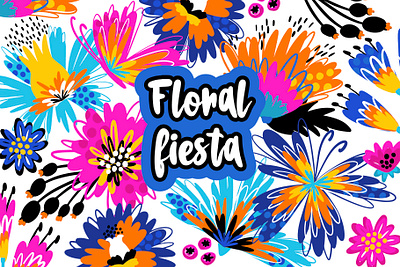 Floral fiesta pattern collection background blossom bright butterfly clipart decorative element fabric floral flower graphic design illustration modern pattern vector