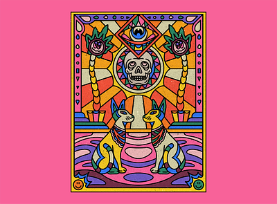 BEAUTY PUSY album branding cat colorful death design eye graphic design illustration merch mushroom palm psychedelic pusy skull sun surreal ui vibrant vintage