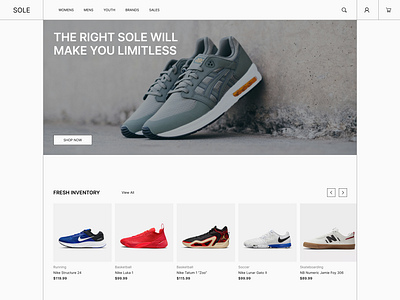 Footwear E-commerce Website brutalism e commerce ecommerce footwear industrial landing page marketplace minimal minimalism neobrutalism online shop shoes shop shopping store swiss ui uiux ux web design