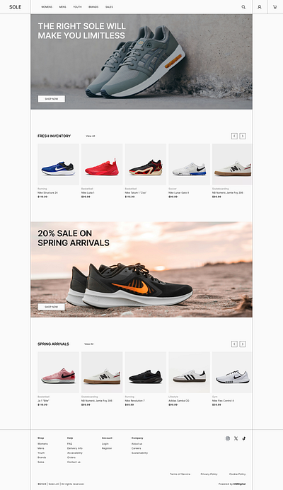 Footwear E-commerce Website brutalism e commerce ecommerce footwear industrial landing page marketplace minimal minimalism neobrutalism online shop shoes shop shopping store swiss ui uiux ux web design