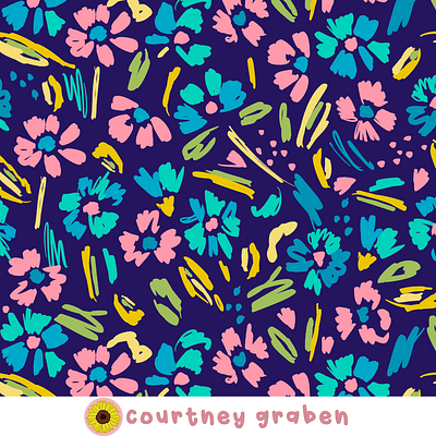 Abstract Floral Textile Print Design by Courtney Graben art design digital art illustration pattern surface design surface pattern design