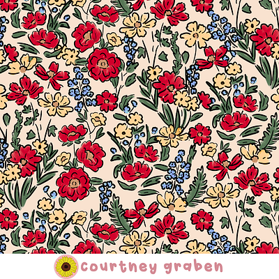 Floral Textile Print Design by Courtney Graben art design digital art illustration pattern surface design surface pattern design