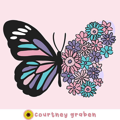 Butterfly Floral Illustration by Courtney Graben art butterflies butterfly design digital art illustration pattern surface design surface pattern design