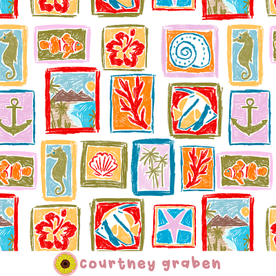 Tropical Surface Pattern Design and Courtney Graben art design digital art illustration pattern surface design surface pattern design tropical tropics