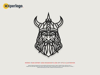 Nordic head esport logo design with line art style illustration