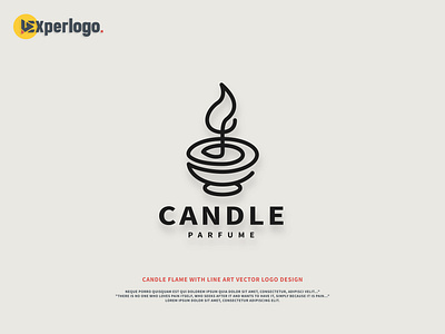 Candle flame with line art vector logo design