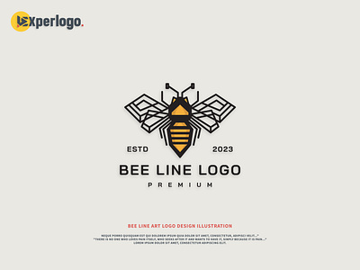 Bee line art logo design illustration