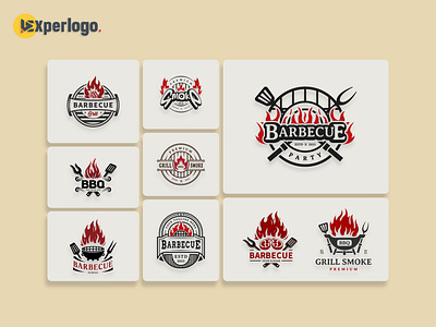 BBQ icon illustration, grill house and bar with grill and fire