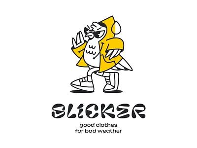 Slicker logo cartoon clothes dove logo pigeon rain rain coat vintage weather yellow