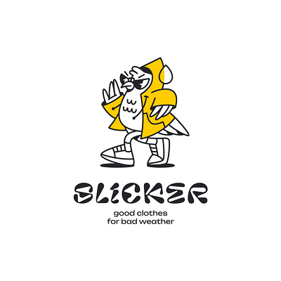 Slicker logo cartoon clothes dove logo pigeon rain rain coat vintage weather yellow