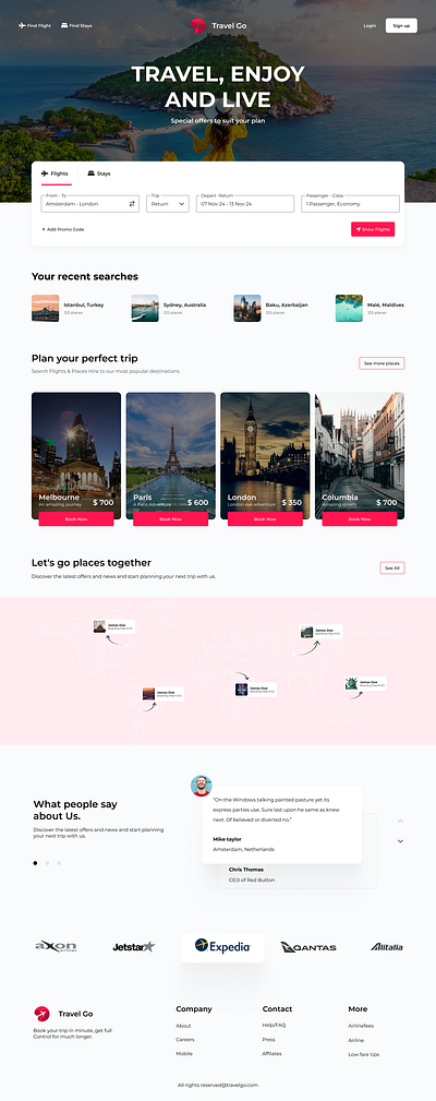 Travel Go - Flight and Hotel Booking 2024 concept design destination figma flighbooking hotelbooking landingpage travel ui ui ux website