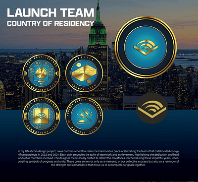 LAUNCH TEAM COUNTRY OF RESIDENCY 3d animation branding coin comemorative crypto design graphic design illustration logo ui