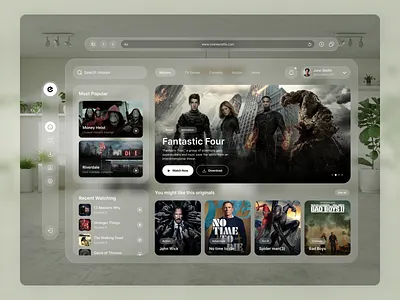 Apple Vision Pro: Cine Wave Flix apple apple vision pro ar design minimalistic mockup movies product design room spatial ui typography ui ux vibrant vision vision pro vr web web series website design