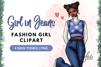 Fashion Girl Clipart, Girl in Jeans Clipart character design clipart drawing clipart to sell digital art digital drawing digital illustration fashion girl clipart female character illustration female drawing illustration ipad art procreate drawing