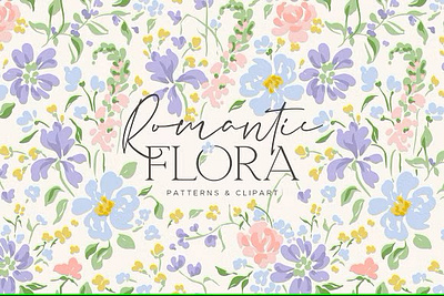 Romantic Flora - Patterns & Clipart 3d app branding design graphic design illustration logo ui ux vector