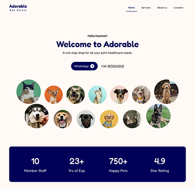 Adorable - A Pet Clinic Web-Design figma landing page redesign uiux webdesign website website design website redesign