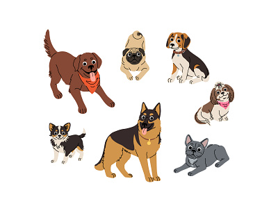 Cartoon dogs set 1 animal breed cartoon character collection concept cute design dog flat happy illustration pet set vector