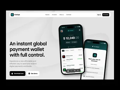 Finfast - hero section, mobile app application finance hero landing logo mobile mobile app money management payments transactions wallet