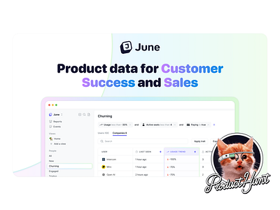 June for CS and Sales ⚡️🔌 attio branding crm customer dashboard data design editor gradient hubspot hunt integration launch logo product sales success ui ux workflow