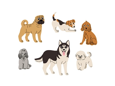 Cartoon dogs set 2 animal breed cartoon character collection concept cute design dog flat illustration pet set vector