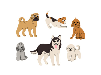 Cartoon dogs set 2 animal breed cartoon character collection concept cute design dog flat illustration pet set vector