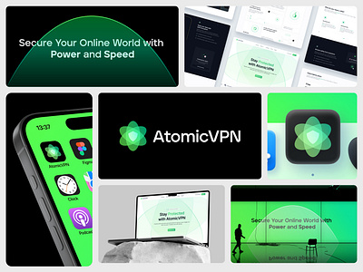 AtomicVPN Branding and Website app atom atomic fast gradient icon logo modern power protect protection safe secure security shield smart vpn web3
